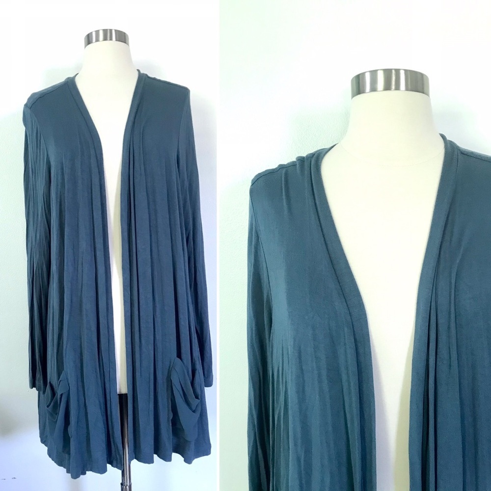 Logo dusty blue cardigan long sleeve rayon topper sweater